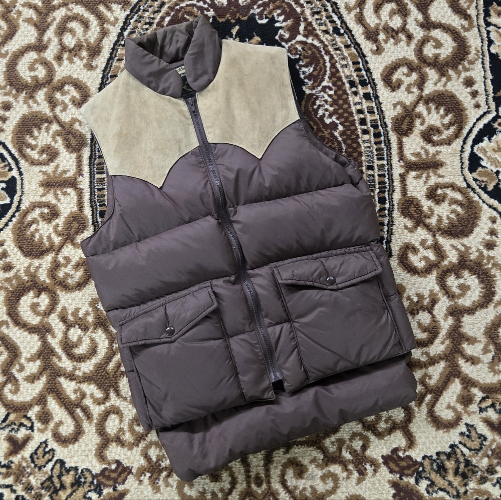 70s Golden Goose Puffer Vest With Suede Panels And Pockets Vintage 1970 Retro